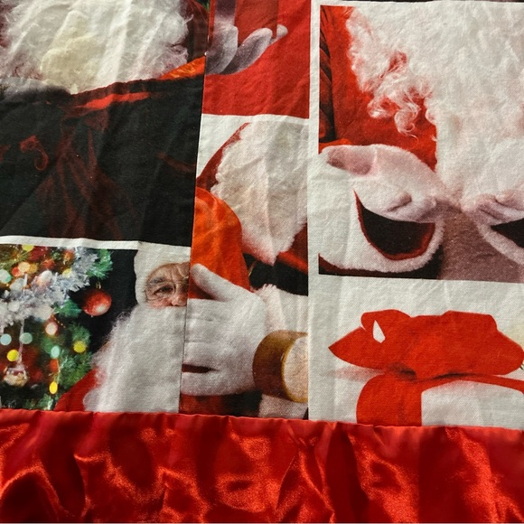 Hand made-sewn red Christmas Santa table cloth Vintage oblong - Picture 3 of 4